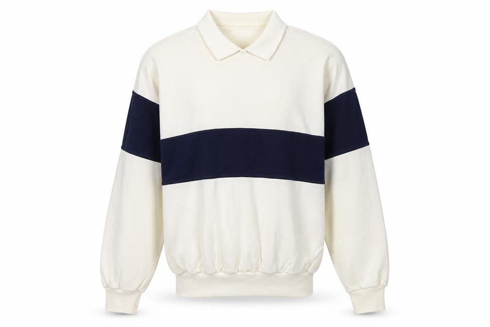 St Michael Mens Ivory Navy Colour Block Collared Sweatshirt L