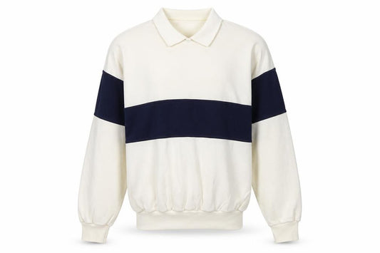 St Michael Mens Ivory Navy Colour Block Collared Sweatshirt L
