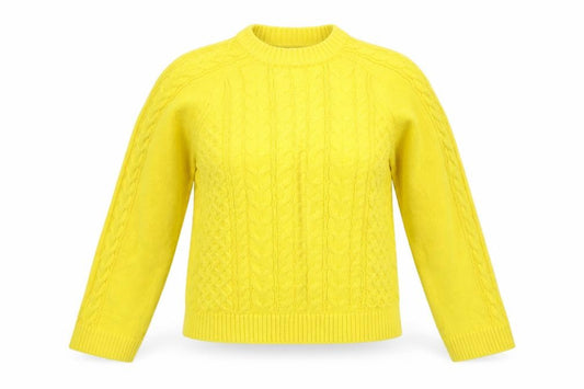 Marks and Spencer Women Yellow M Cable-Knit Crew Neck Jumper