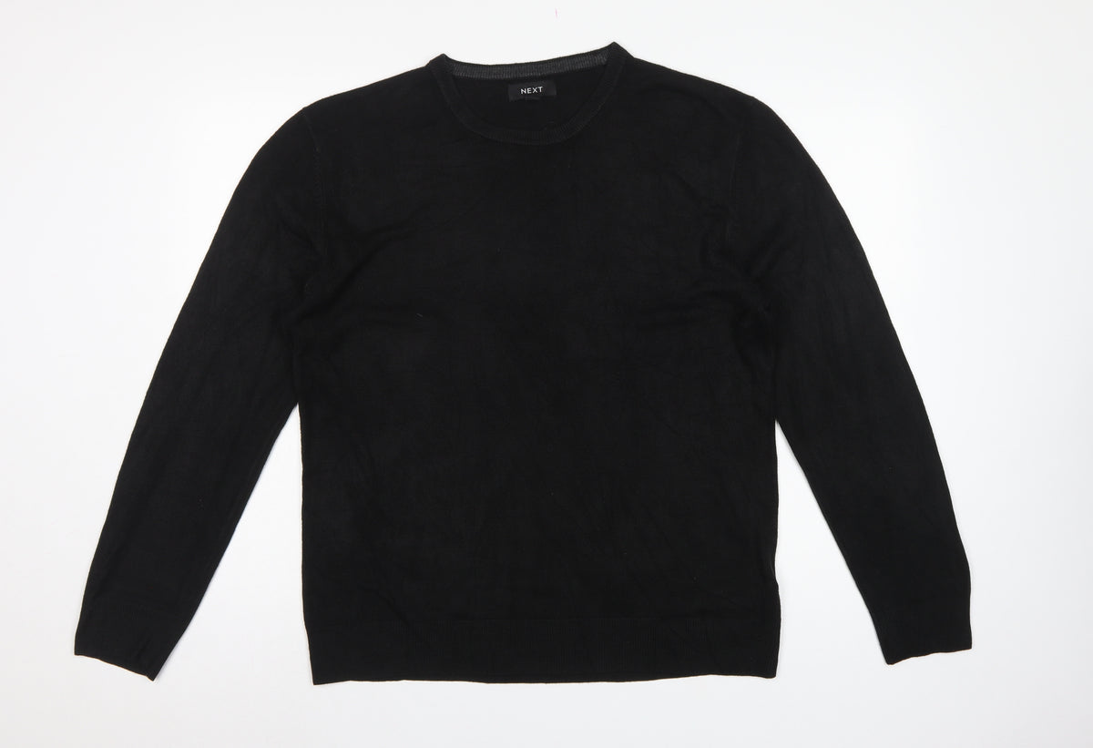 Next Men’s Black L Crew Neck Fine Knit Pullover Jumper Classic