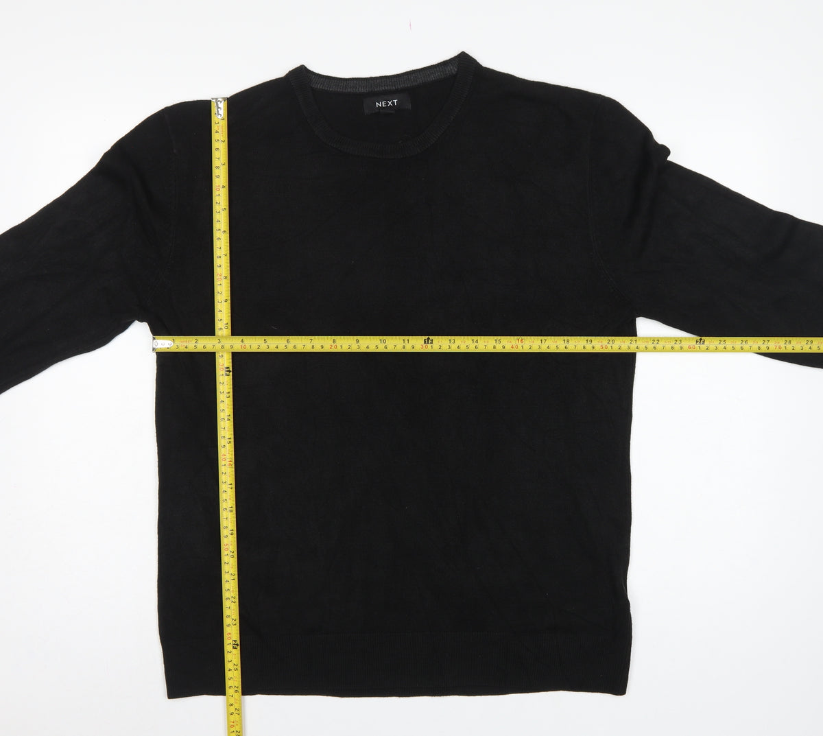 Next Men’s Black L Crew Neck Fine Knit Pullover Jumper Classic