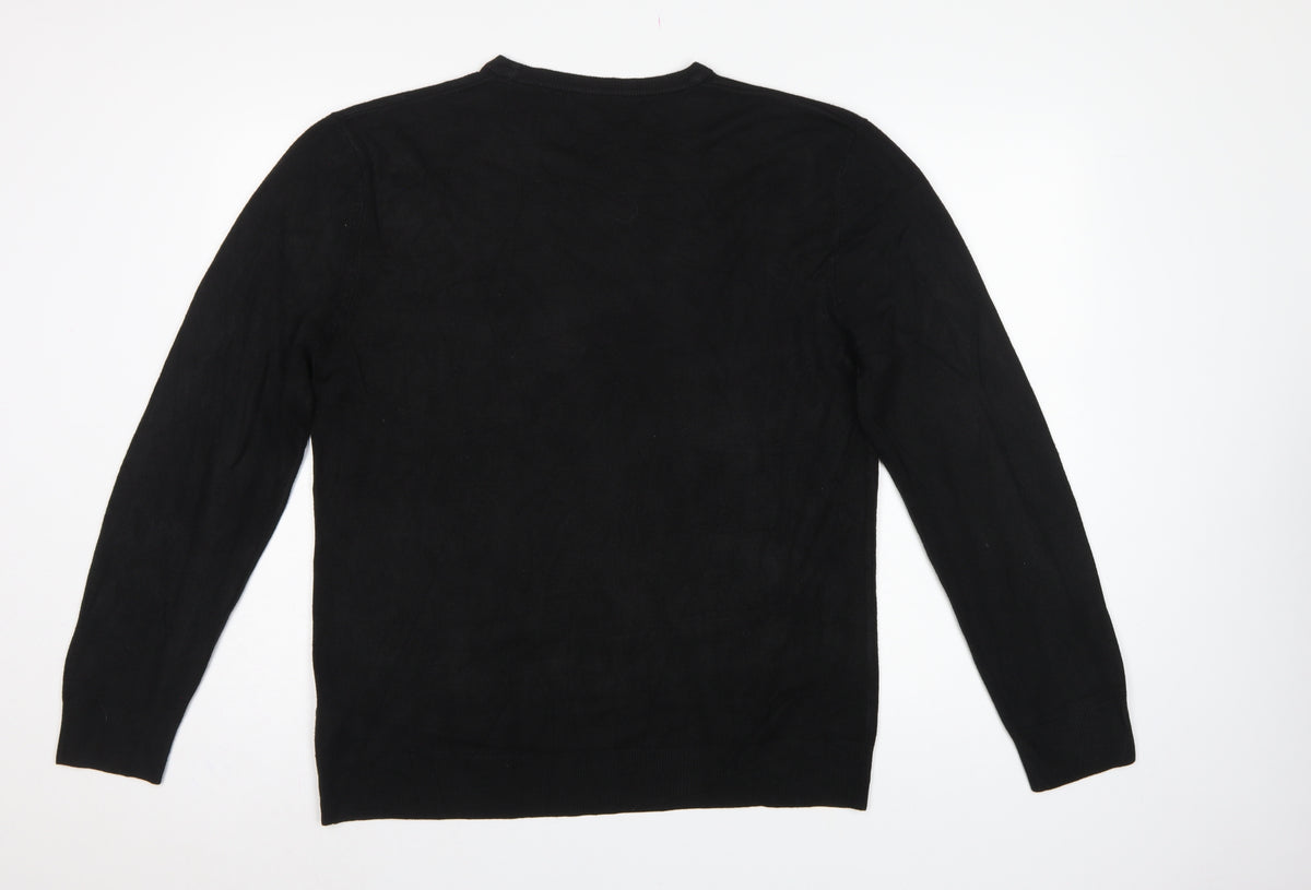 Next Men’s Black L Crew Neck Fine Knit Pullover Jumper Classic
