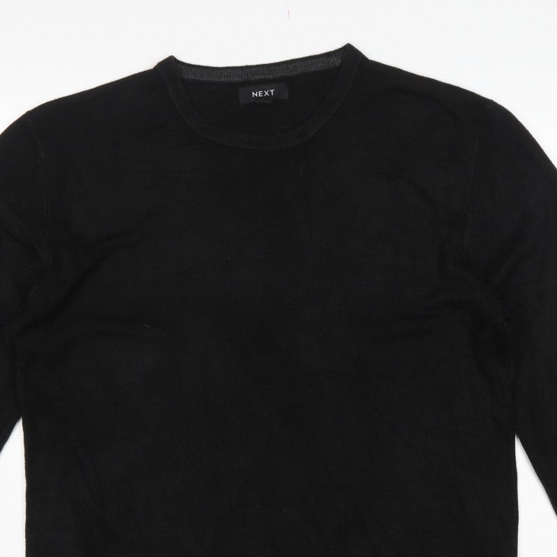 Next Men’s Black L Crew Neck Fine Knit Pullover Jumper Classic