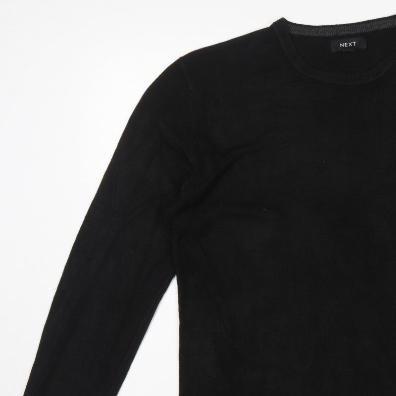 Next Men’s Black L Crew Neck Fine Knit Pullover Jumper Classic
