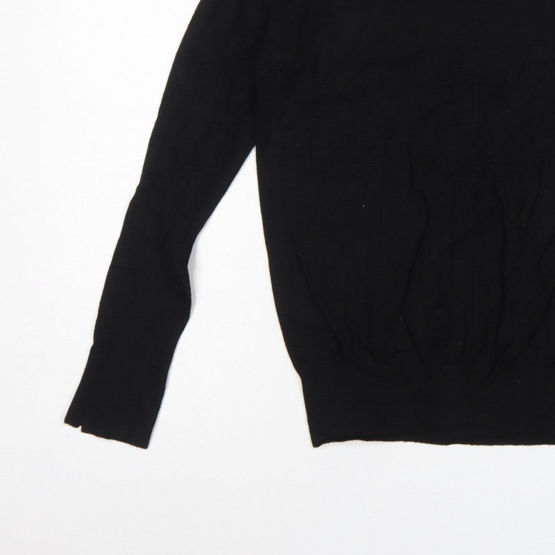 Zara Women Black L Crew Neck Knit Pullover Jumper Button Cuffs