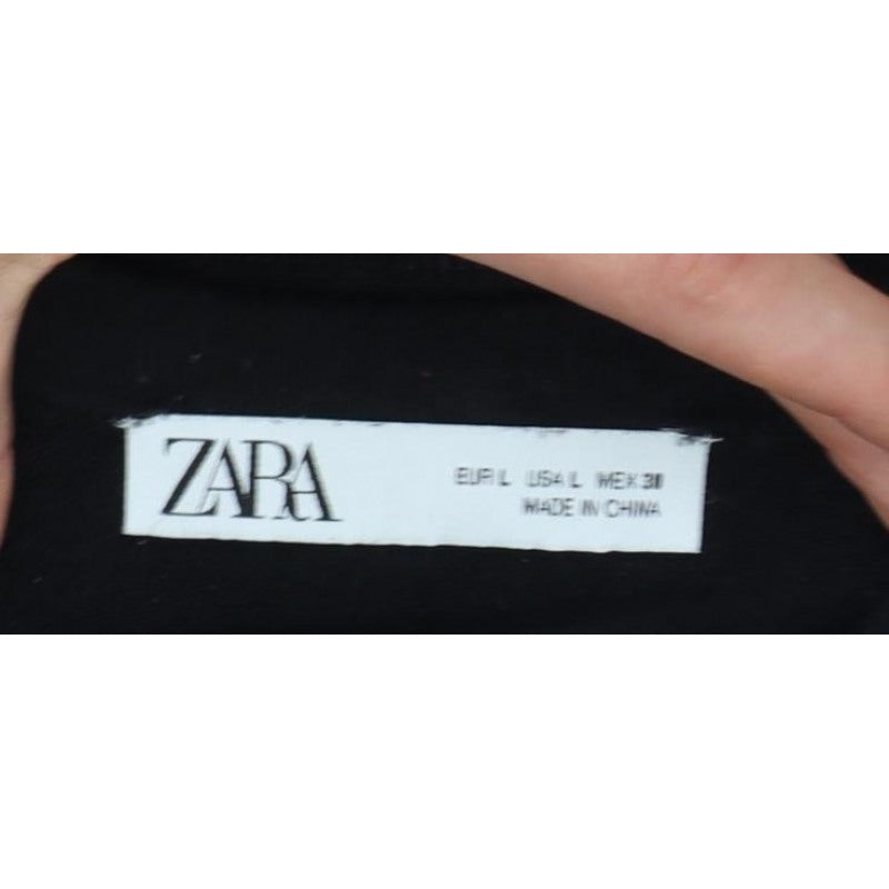 Zara Women Black L Crew Neck Knit Pullover Jumper Button Cuffs