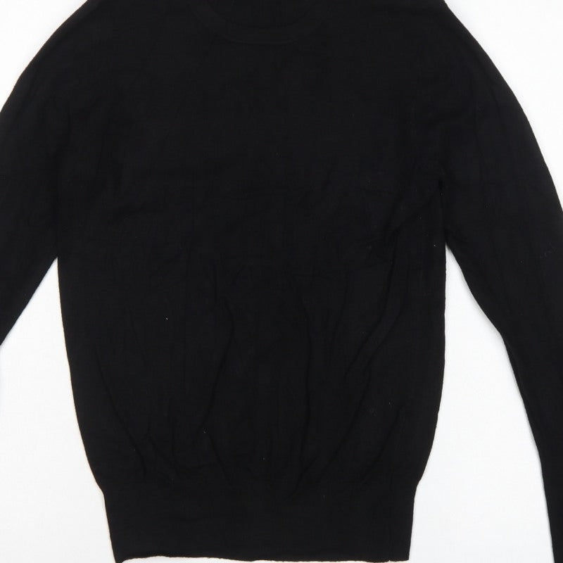 Zara Women Black L Crew Neck Knit Pullover Jumper Button Cuffs