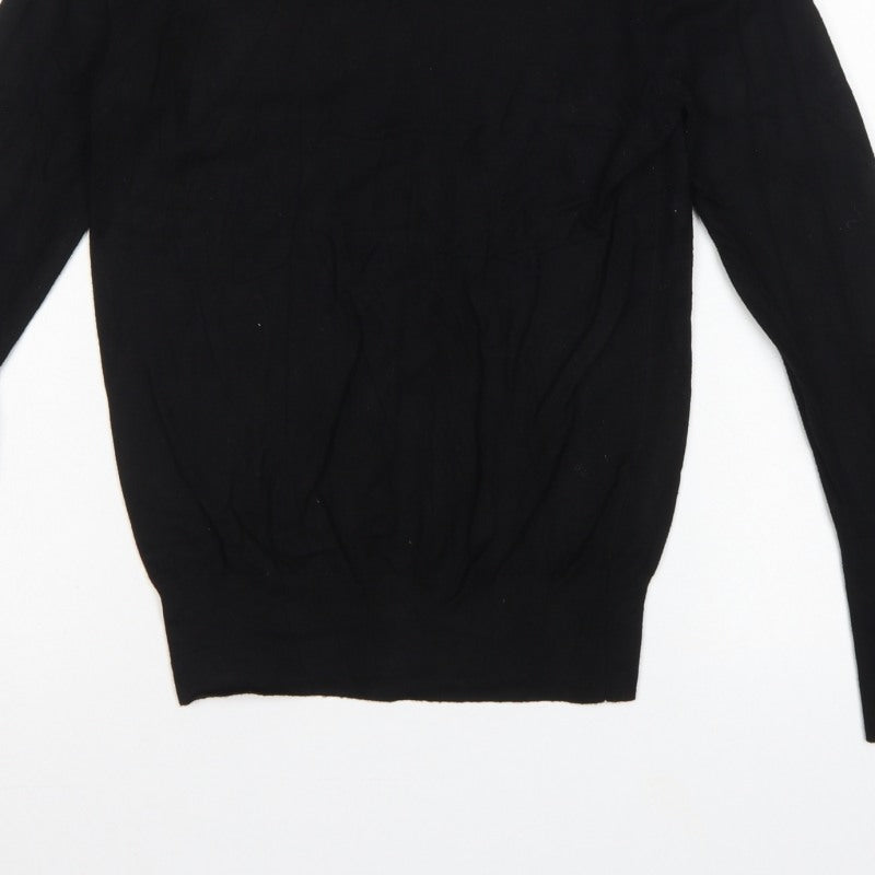 Zara Women Black L Crew Neck Knit Pullover Jumper Button Cuffs