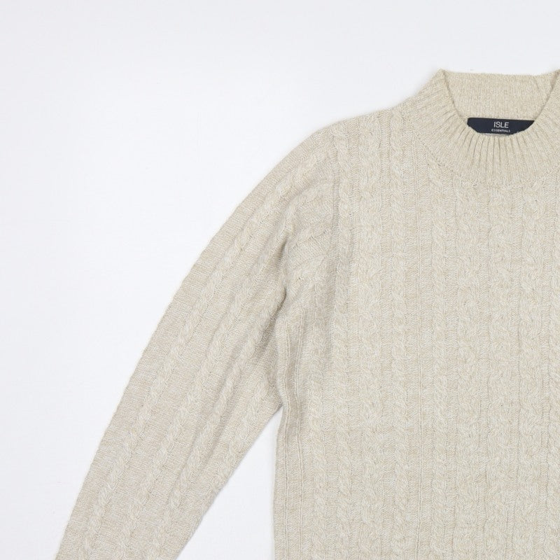 Isle Essentials Women’s Beige S Cable-Knit Mock Neck Jumper
