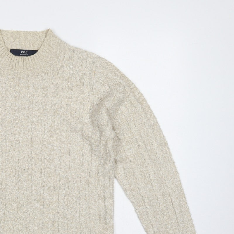 Isle Essentials Women’s Beige S Cable-Knit Mock Neck Jumper
