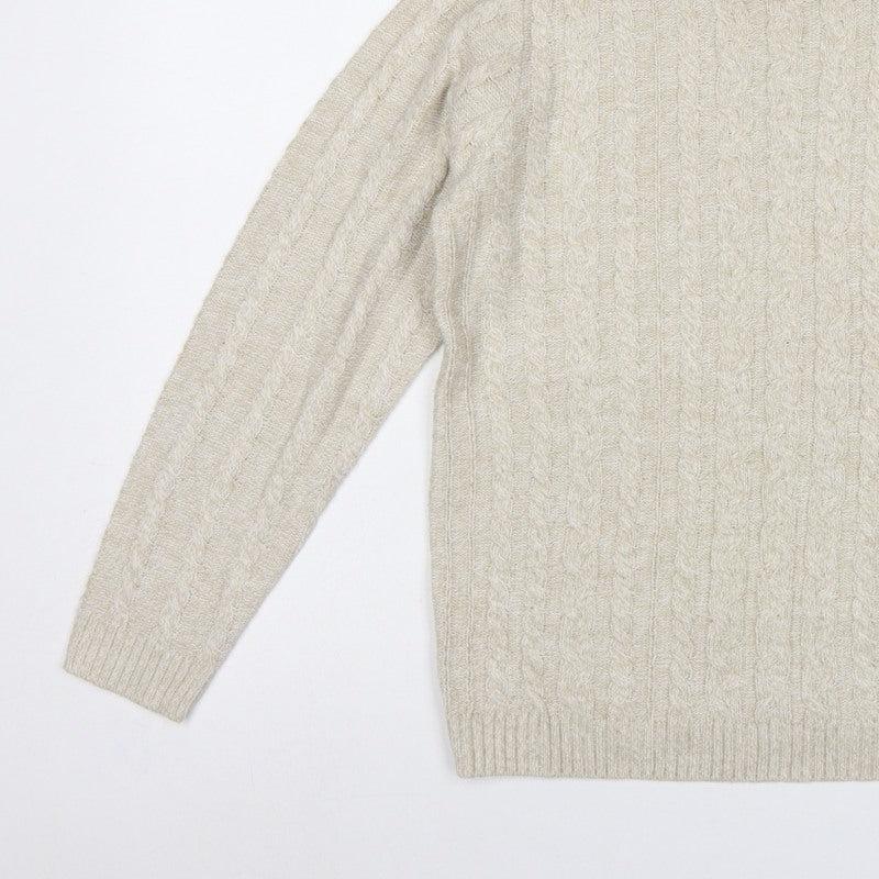 Isle Essentials Women’s Beige S Cable-Knit Mock Neck Jumper
