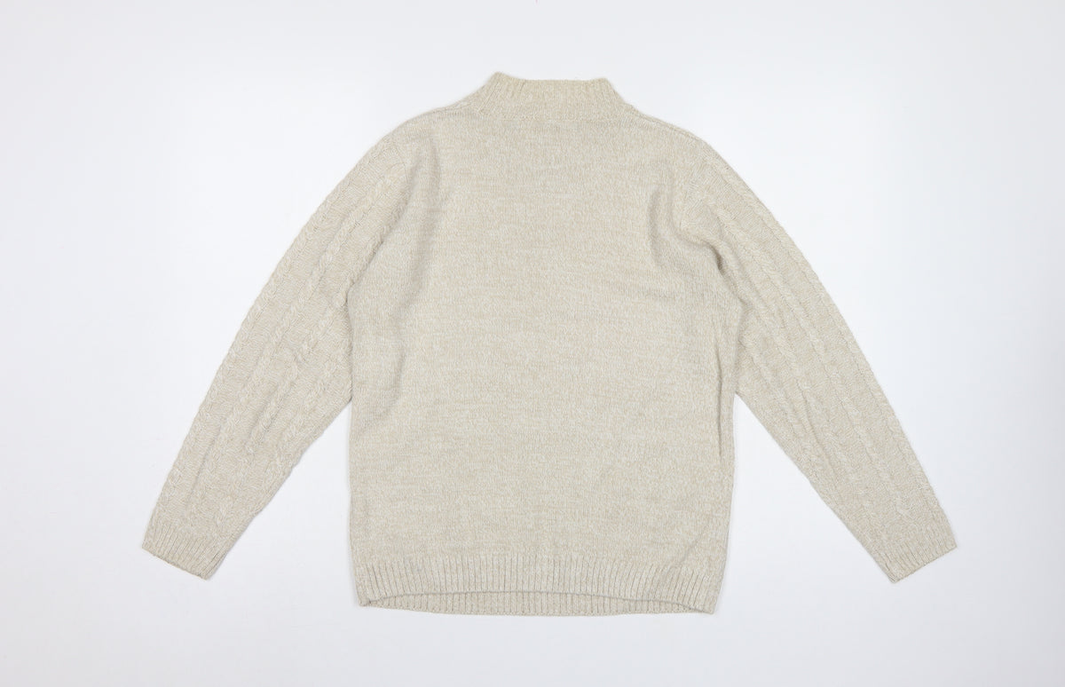 Isle Essentials Women’s Beige S Cable-Knit Mock Neck Jumper