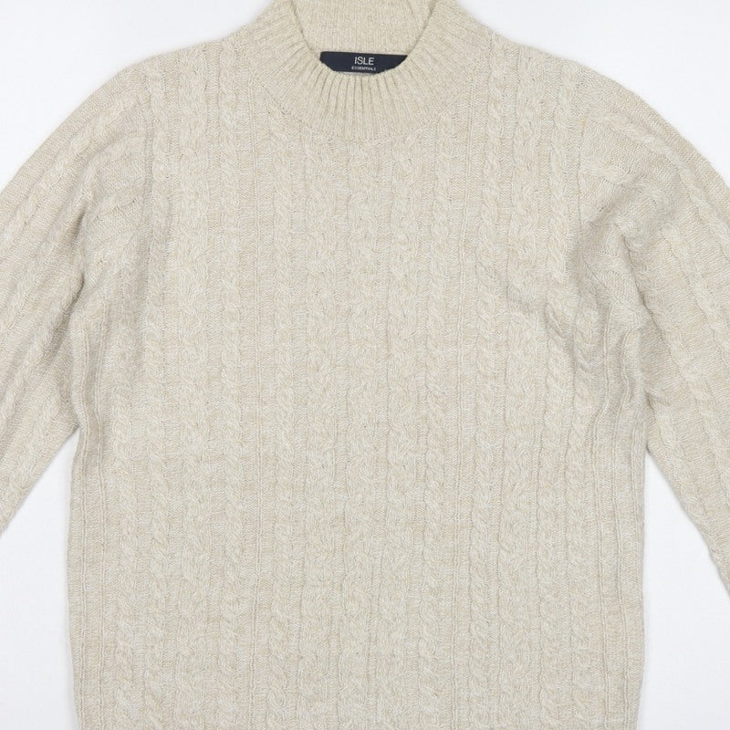 Isle Essentials Women’s Beige S Cable-Knit Mock Neck Jumper
