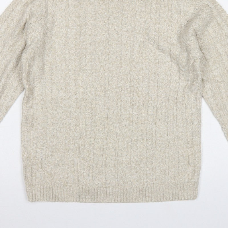 Isle Essentials Women’s Beige S Cable-Knit Mock Neck Jumper