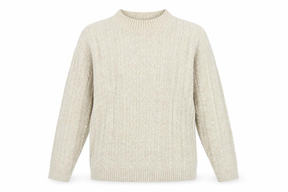 Isle Essentials Women’s Beige S Cable-Knit Mock Neck Jumper