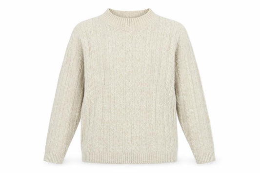 Isle Essentials Women’s Beige S Cable-Knit Mock Neck Jumper