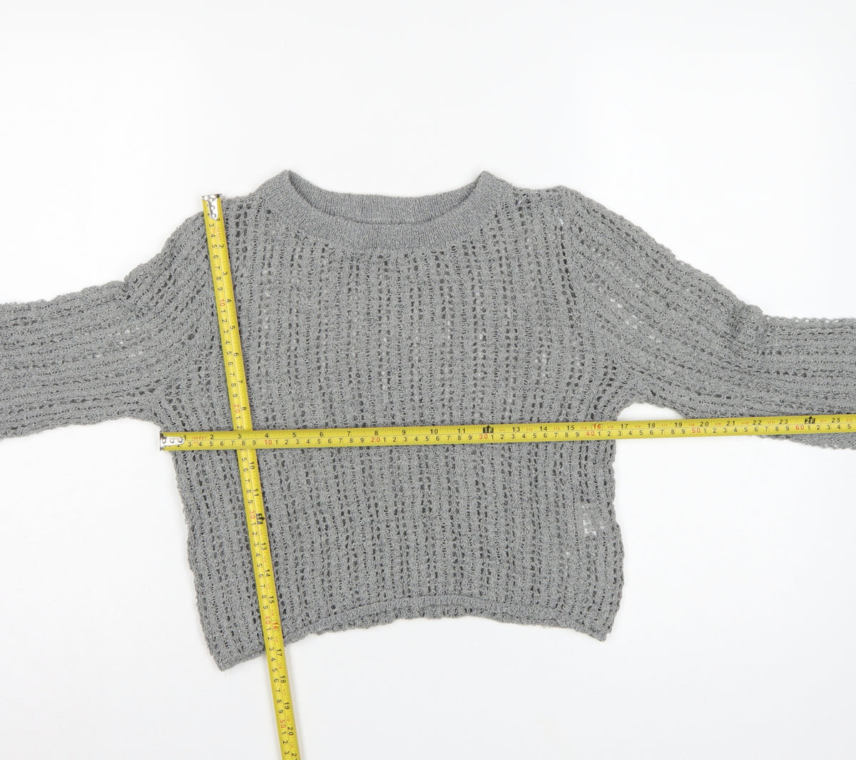 Pull&Bear Women’s Grey M Open Knit Bell Sleeve Pullover Jumper