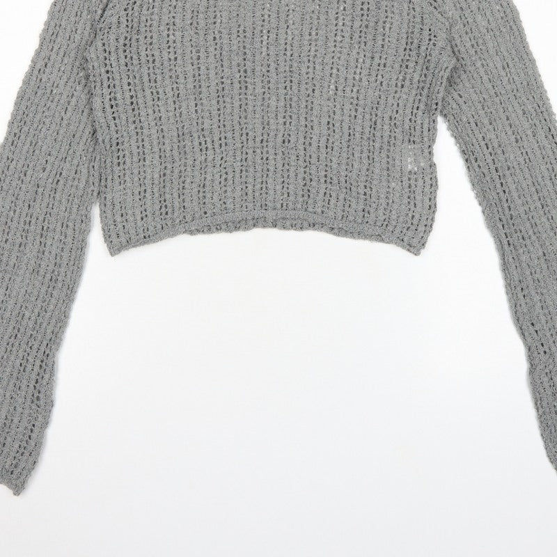 Pull&Bear Women’s Grey M Open Knit Bell Sleeve Pullover Jumper