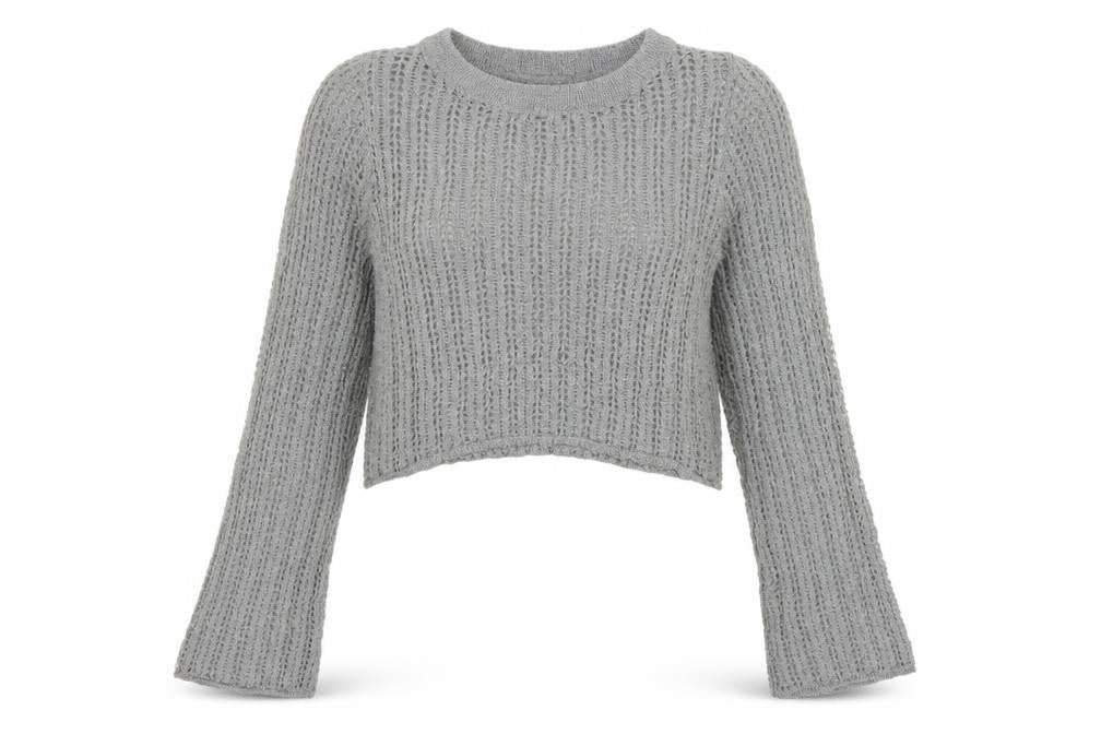 Pull&Bear Women’s Grey M Open Knit Bell Sleeve Pullover Jumper