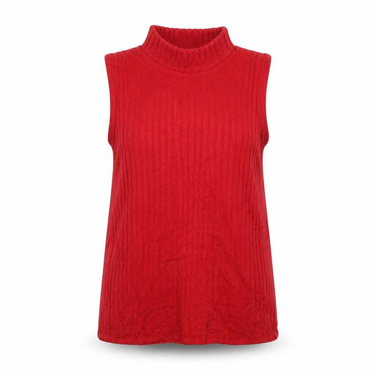 Marks and Spencer Women Red UK 10 Sleeveless Mock Neck Ribbed Jumper