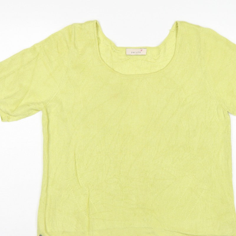 M&S Per Una Women Yellow Size 18 Short Sleeve Knit Pullover Jumper