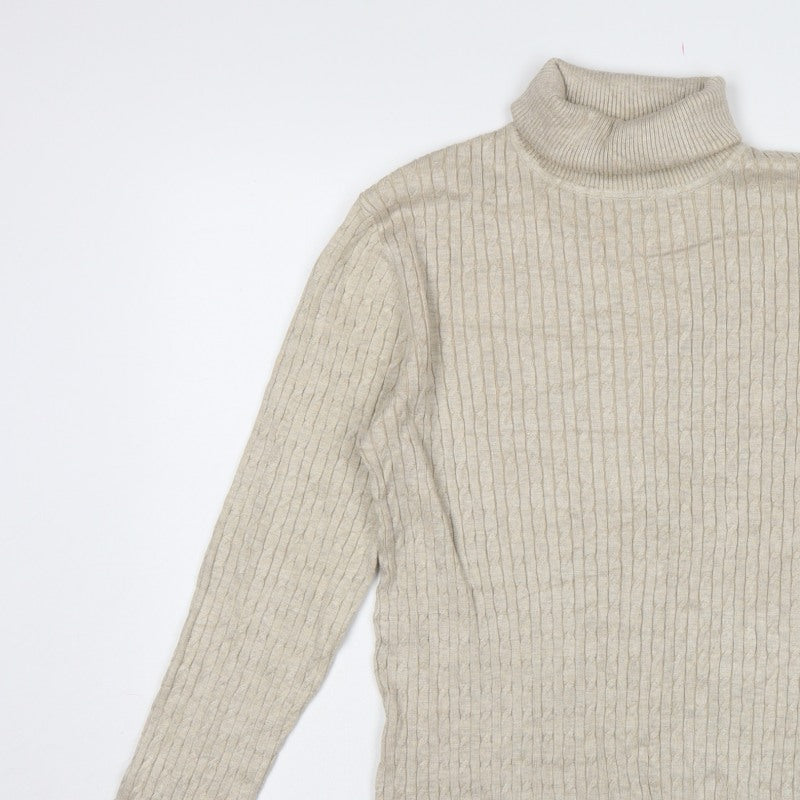 Feraud Men’s Beige XL Ribbed Roll Neck Viscose Knit Pullover Jumper