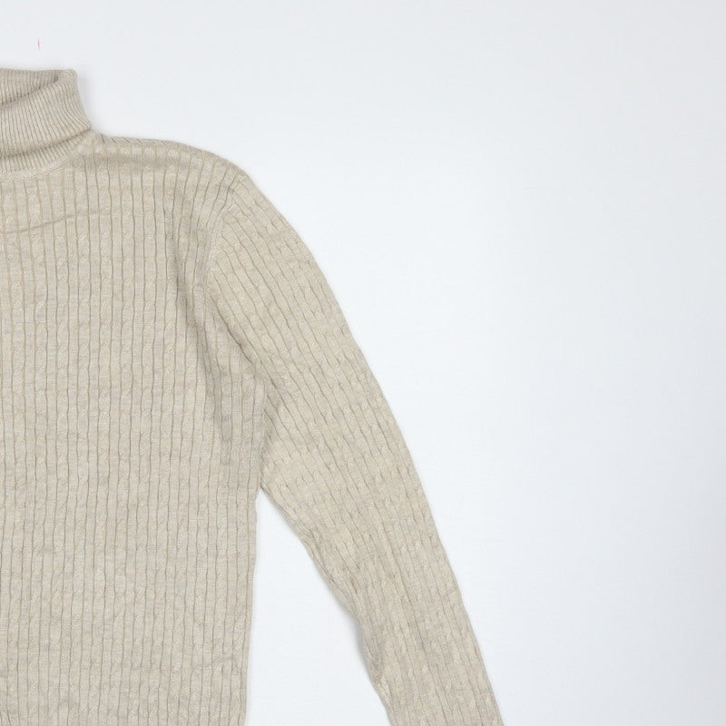 Feraud Men’s Beige XL Ribbed Roll Neck Viscose Knit Pullover Jumper