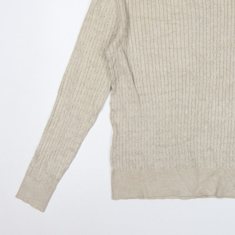 Feraud Men’s Beige XL Ribbed Roll Neck Viscose Knit Pullover Jumper