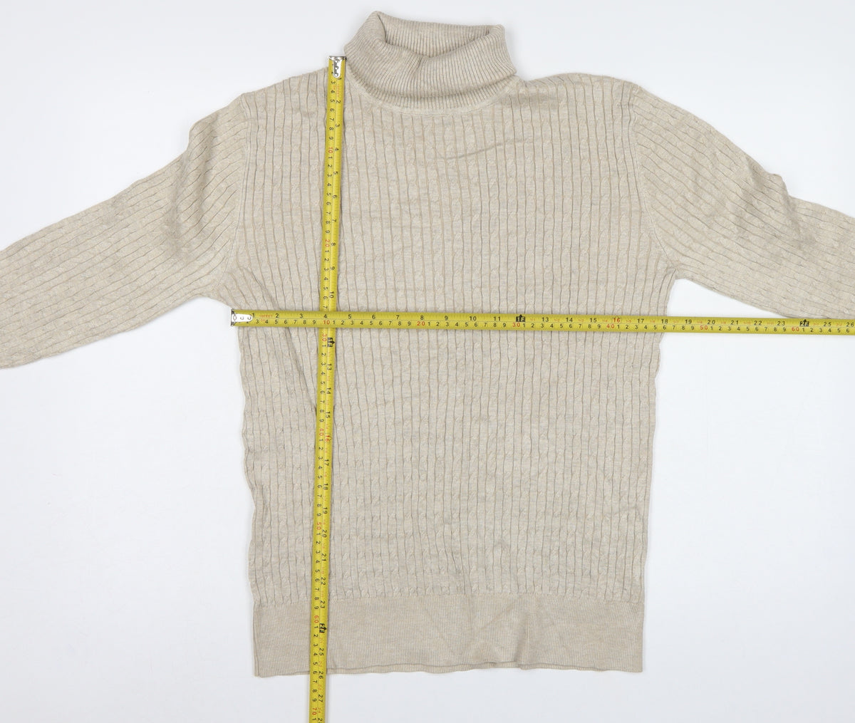 Feraud Men’s Beige XL Ribbed Roll Neck Viscose Knit Pullover Jumper