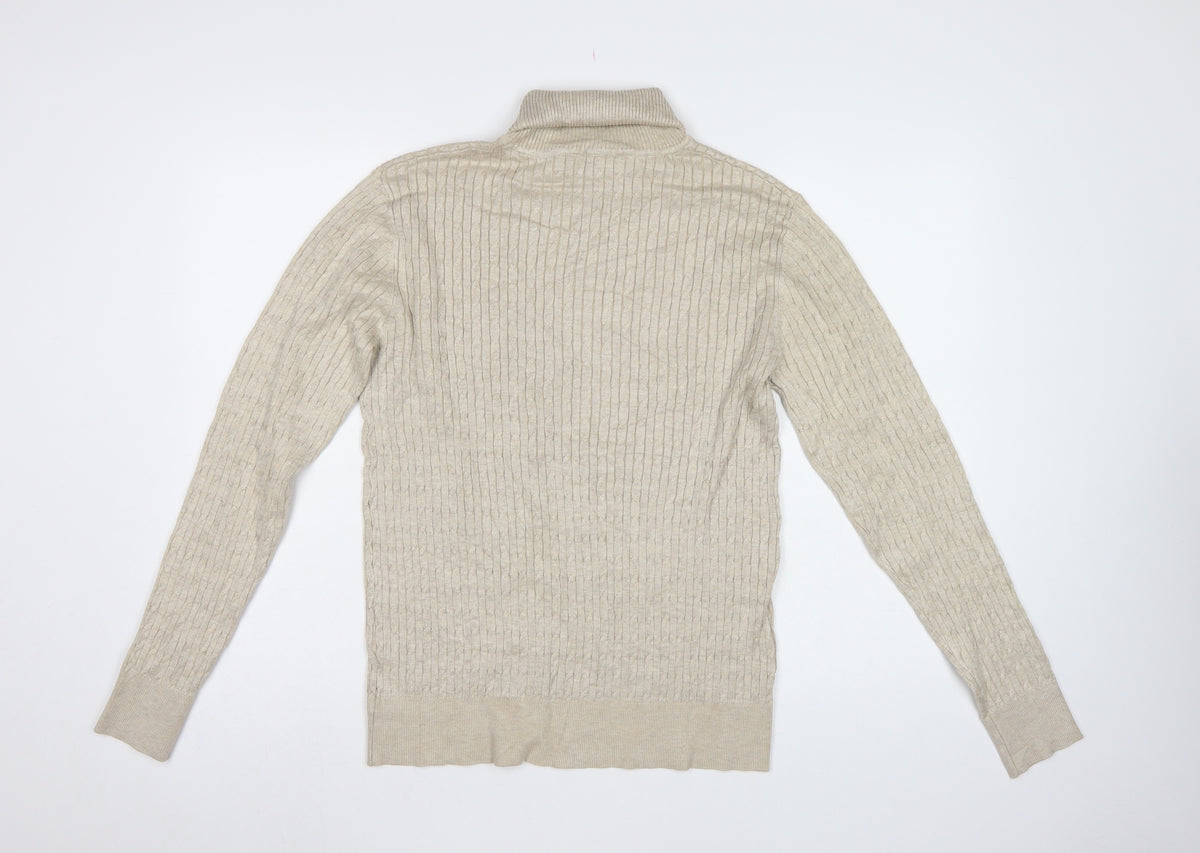 Feraud Men’s Beige XL Ribbed Roll Neck Viscose Knit Pullover Jumper