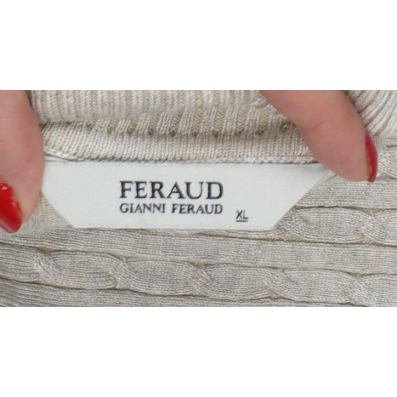 Feraud Men’s Beige XL Ribbed Roll Neck Viscose Knit Pullover Jumper