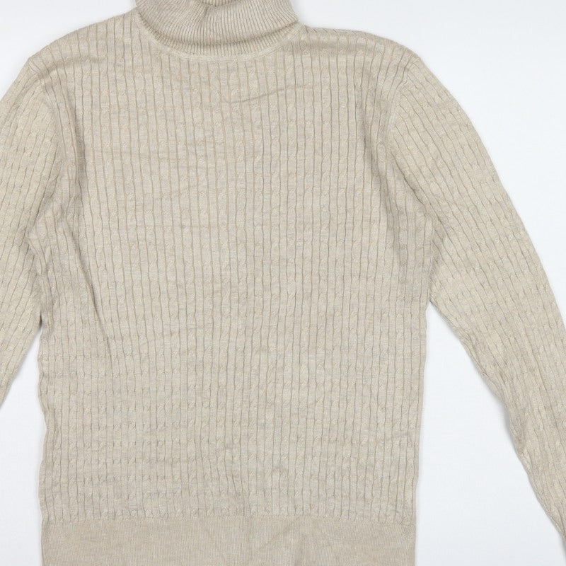 Feraud Men’s Beige XL Ribbed Roll Neck Viscose Knit Pullover Jumper