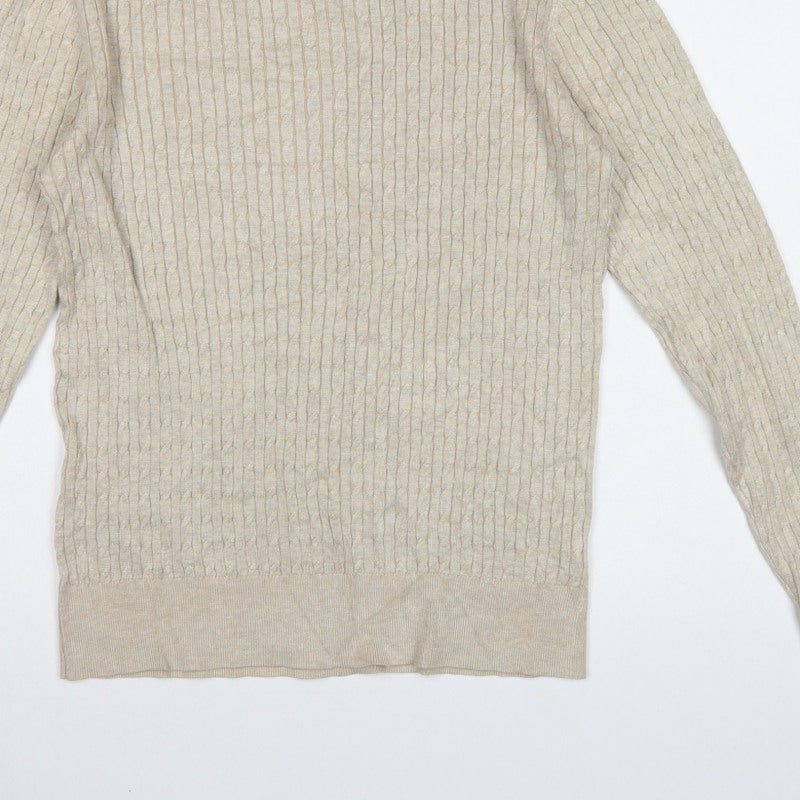 Feraud Men’s Beige XL Ribbed Roll Neck Viscose Knit Pullover Jumper