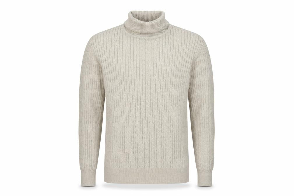 Feraud Men’s Beige XL Ribbed Roll Neck Viscose Knit Pullover Jumper