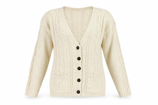 Fat Face Women Ivory Size 12 Cable Knit V-Neck Cardigan Pockets