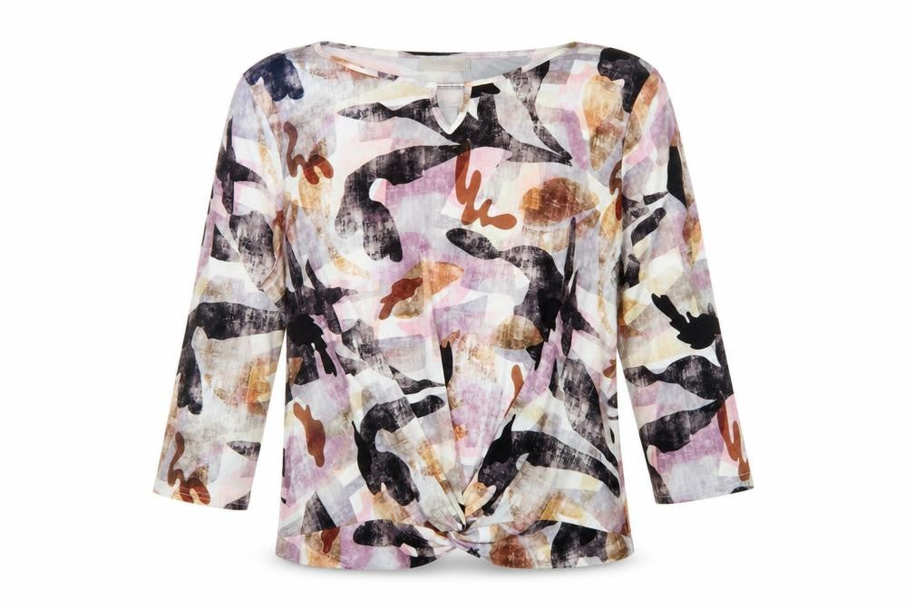 Bassini Women's Multicoloured UK 22 Basic Twist Front 3/4 Sleeve Blouse
