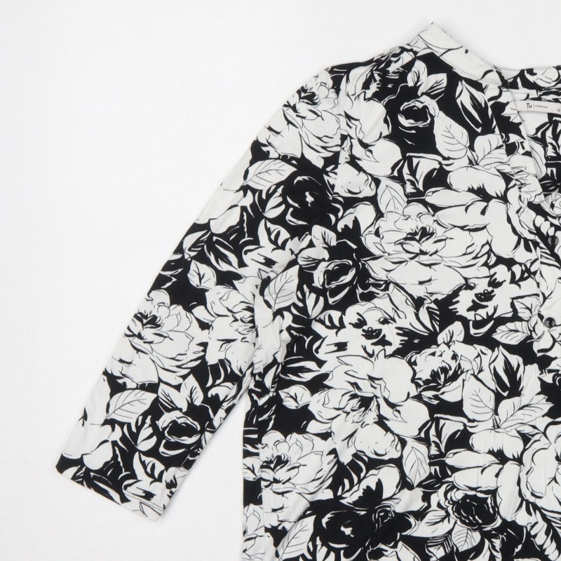 TU Women Black White Floral Button Front Long Sleeve Blouse UK 18