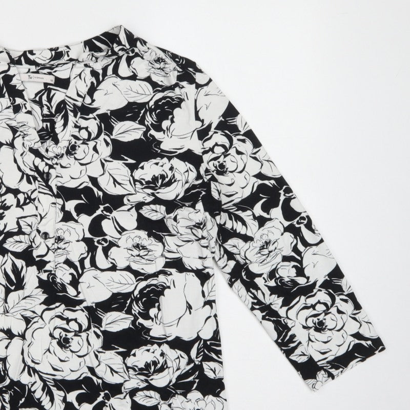 TU Women Black White Floral Button Front Long Sleeve Blouse UK 18