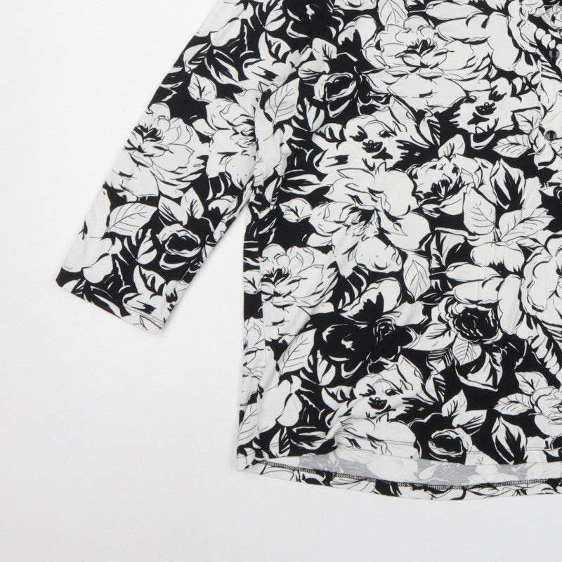 TU Women Black White Floral Button Front Long Sleeve Blouse UK 18