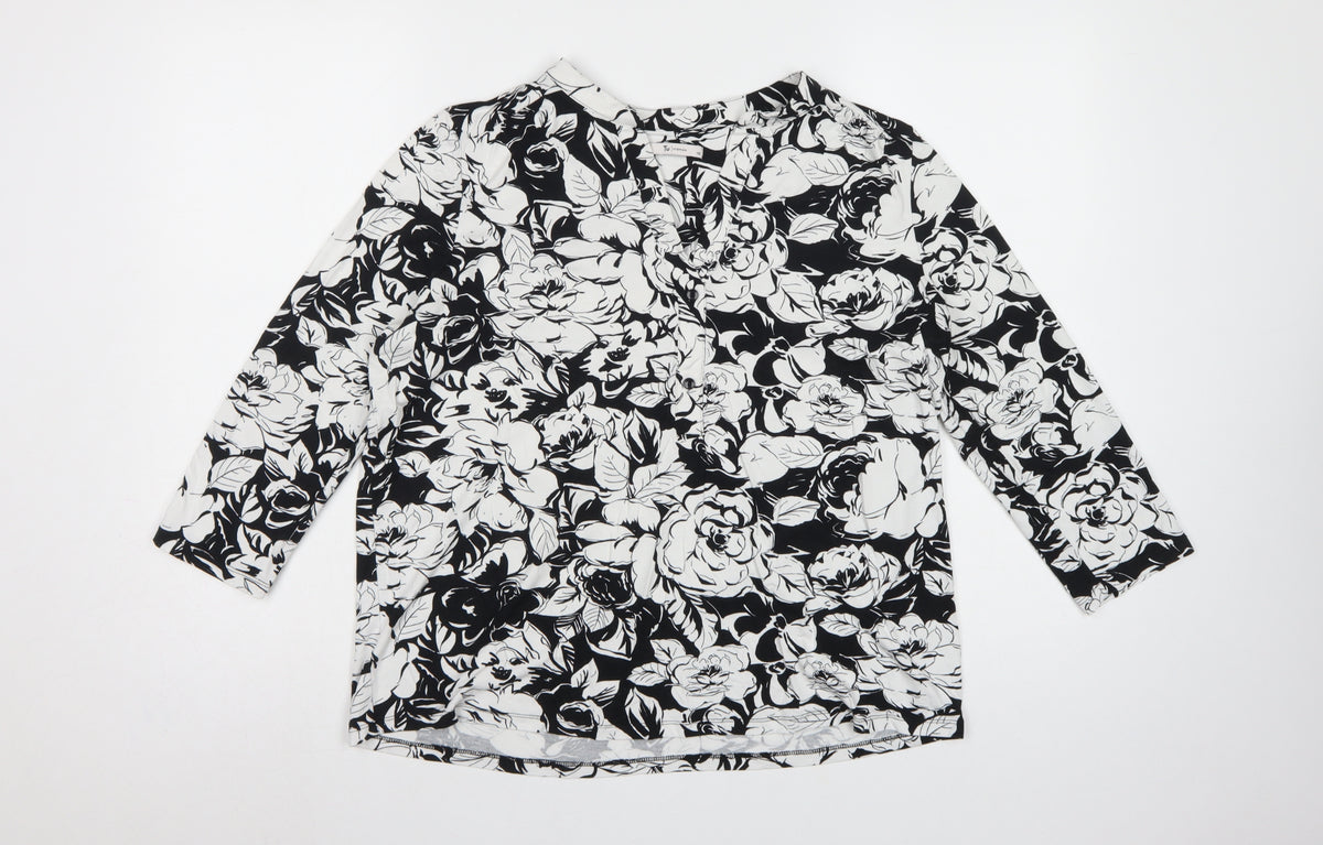 TU Women Black White Floral Button Front Long Sleeve Blouse UK 18