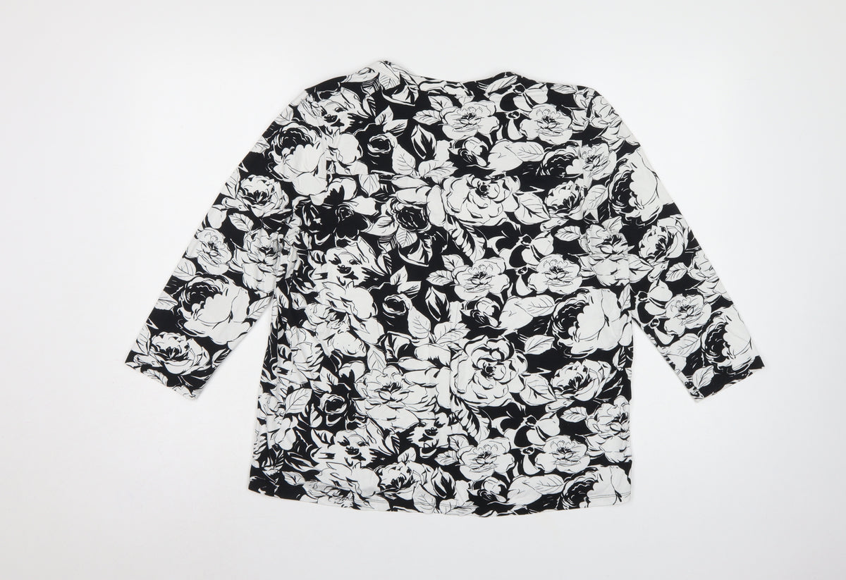 TU Women Black White Floral Button Front Long Sleeve Blouse UK 18