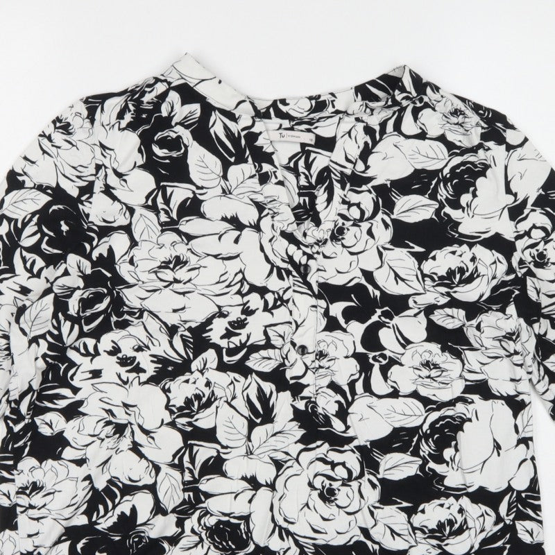 TU Women Black White Floral Button Front Long Sleeve Blouse UK 18