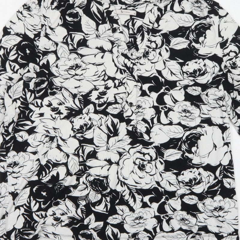 TU Women Black White Floral Button Front Long Sleeve Blouse UK 18