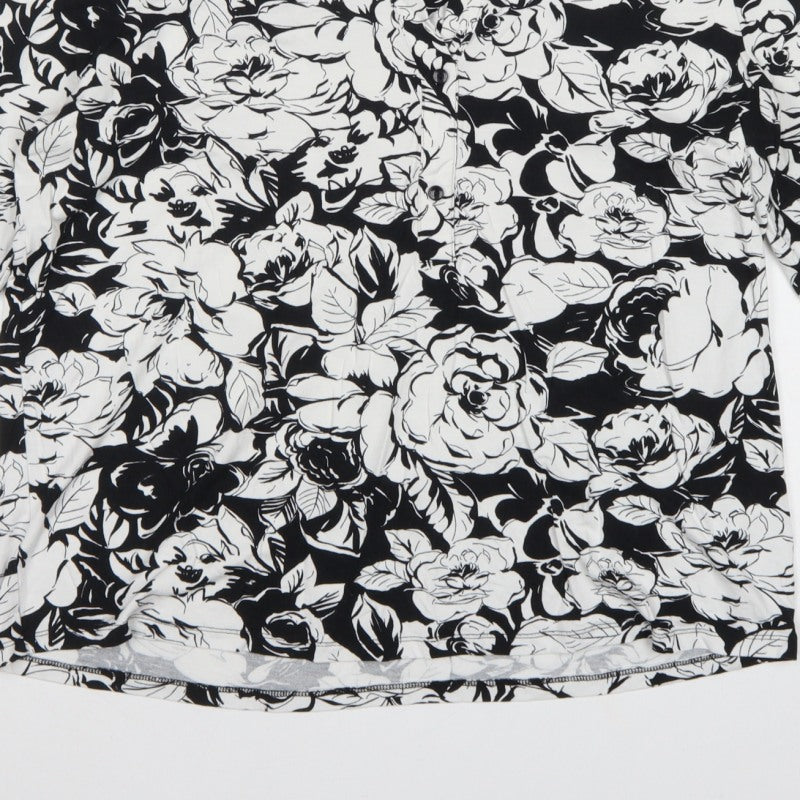 TU Women Black White Floral Button Front Long Sleeve Blouse UK 18