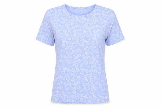 Damart Women Blue Floral Cotton Knit Short Sleeve T-Shirt UK 12