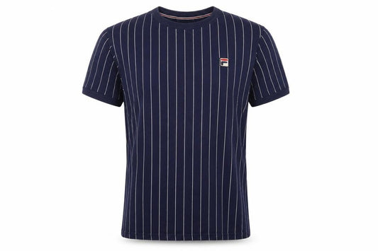Fila Men’s Blue White Pinstripe Logo Crew Neck T-Shirt Size L