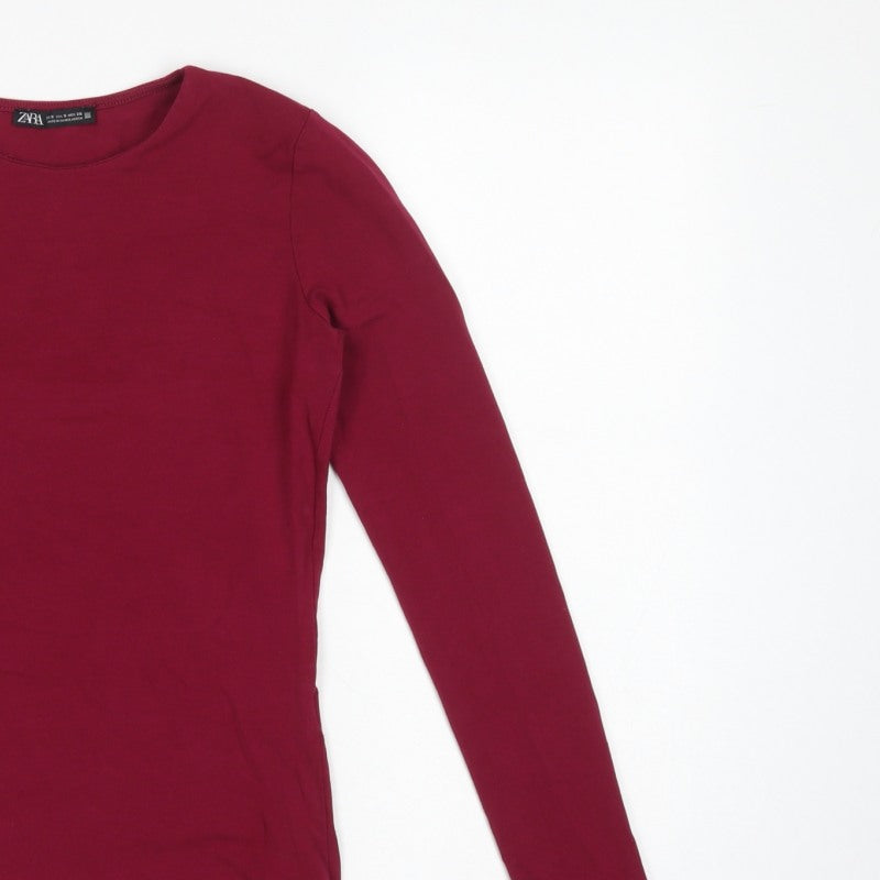 Zara Women's Red UK 8 Basic Slim Long Sleeve Jersey T-Shirt