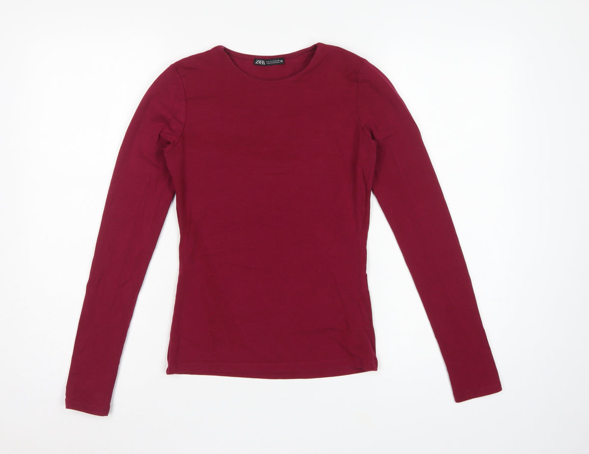 Zara Women's Red UK 8 Basic Slim Long Sleeve Jersey T-Shirt