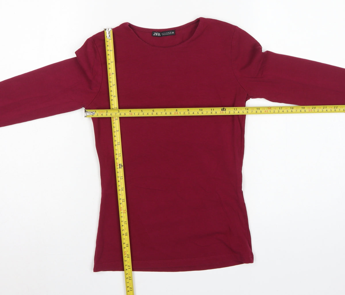 Zara Women's Red UK 8 Basic Slim Long Sleeve Jersey T-Shirt