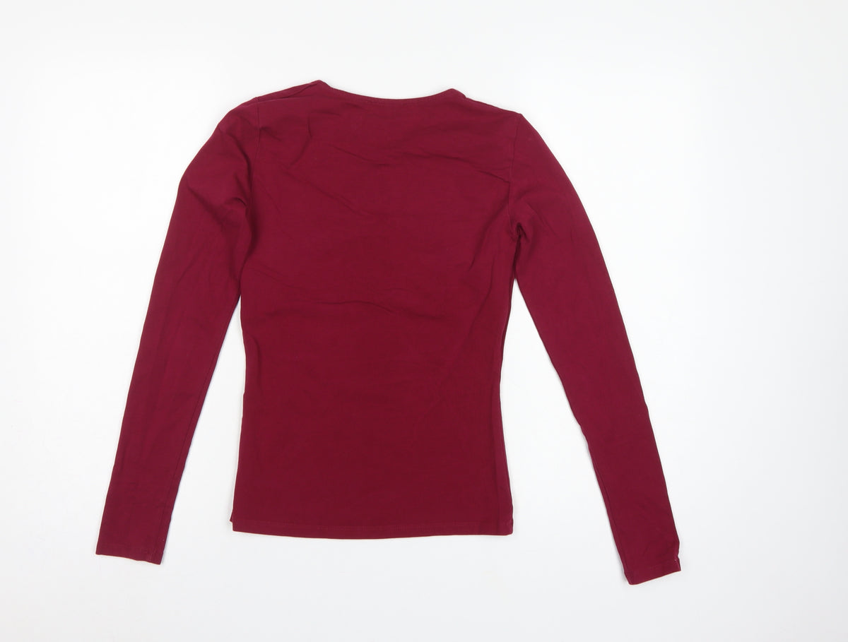 Zara Women's Red UK 8 Basic Slim Long Sleeve Jersey T-Shirt